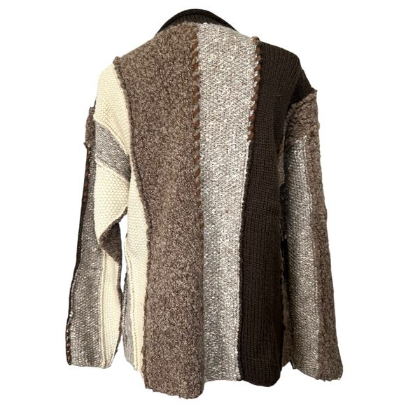 Vintage The Limited Hand Knit Sweater Colorblock Brown Beige Cream Wool Blend M - Picture 2 of 10